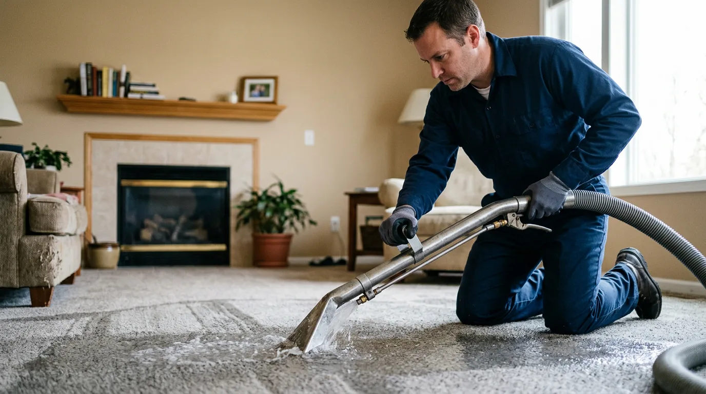 Water damage restoration technician working near Grantsburg, WI